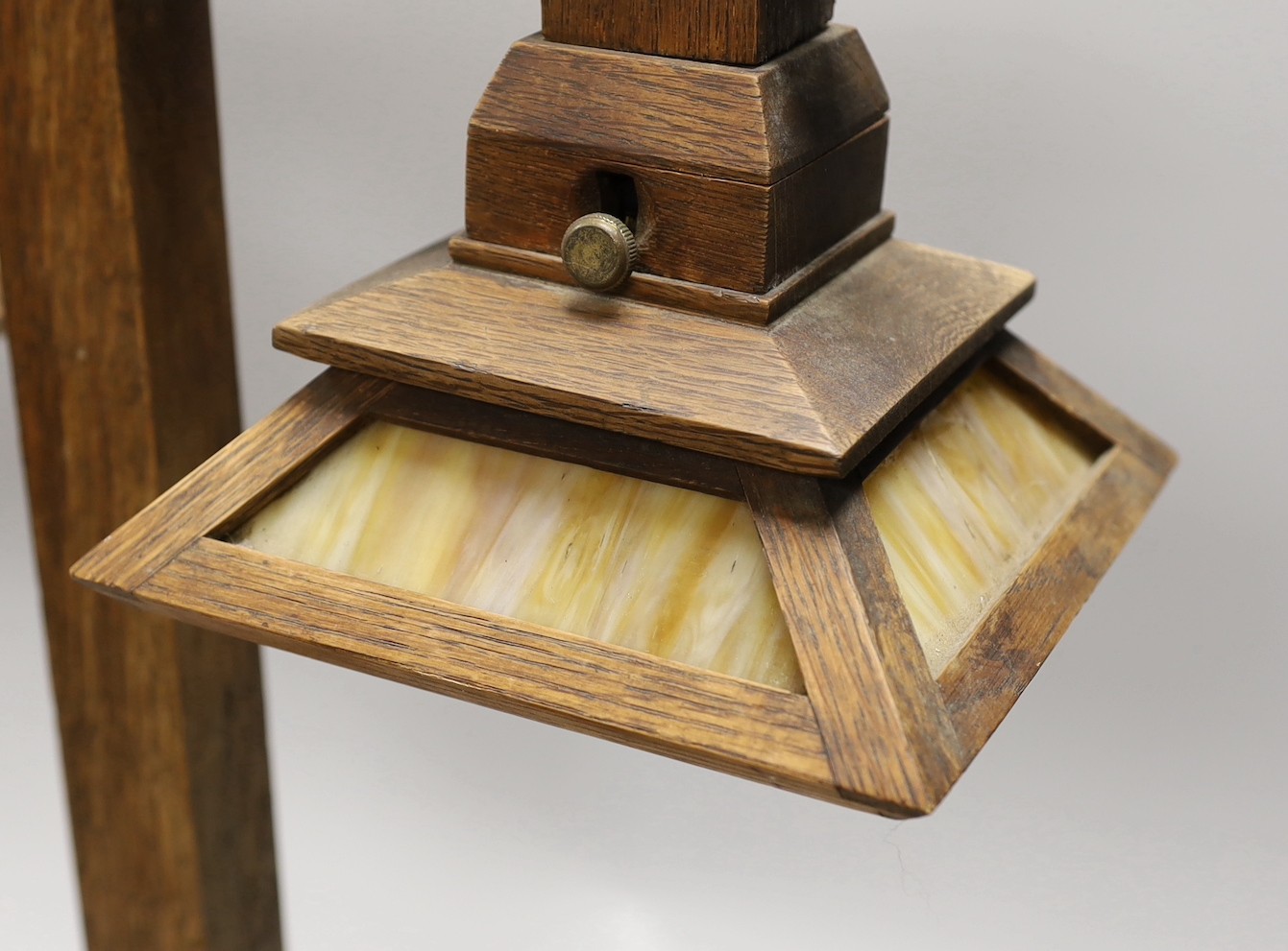 An oak mission-style lamp, 23cms high x 46cms wide